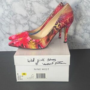 Nine West Red Floral & Leopard Print Heels – Size 8M